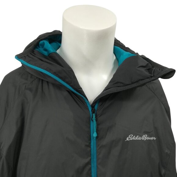 Eddie Bauer First Ascent Gray Goose Down Hooded Jacket Size L Pockets Outdoor - Picture 14 of 16